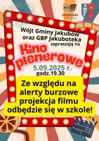 Informacja o przeniesieniu projekcji filmu do SP Jakubów