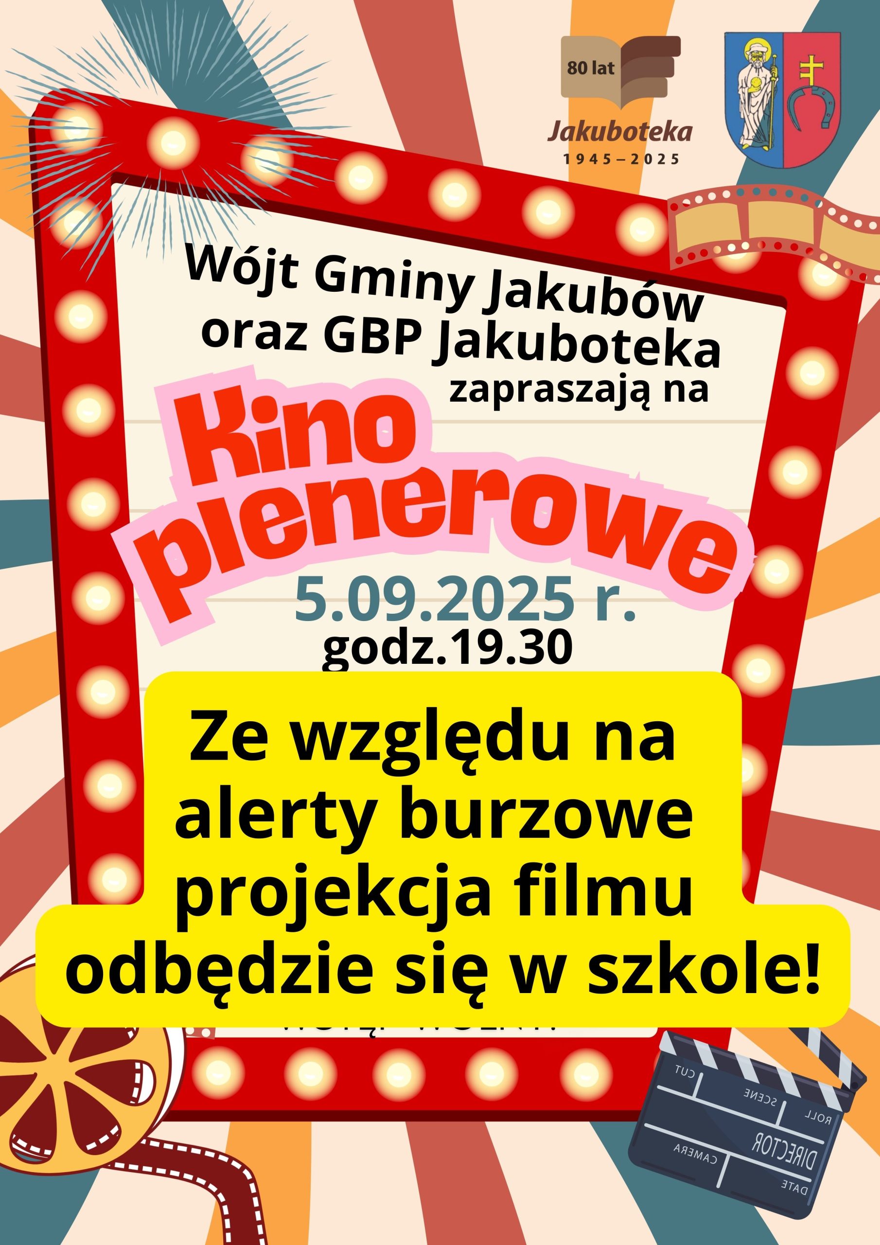 Informacja o przeniesieniu projekcji filmu do SP Jakubów