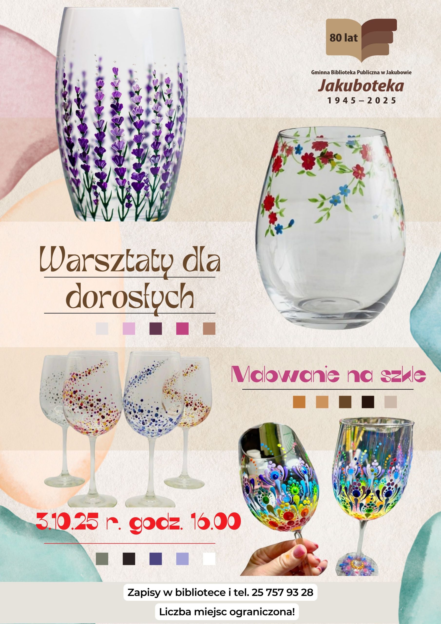 Plakat o warsztatach rękodzieła- malowanie na szkle dla dorosłych
