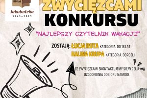 Plakat informujący o zwycięzcach konkursu: Najlepszy czytelnik wakacji