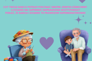 Plakat informujący o konkursie Superbohaterowie babcia i dziadek