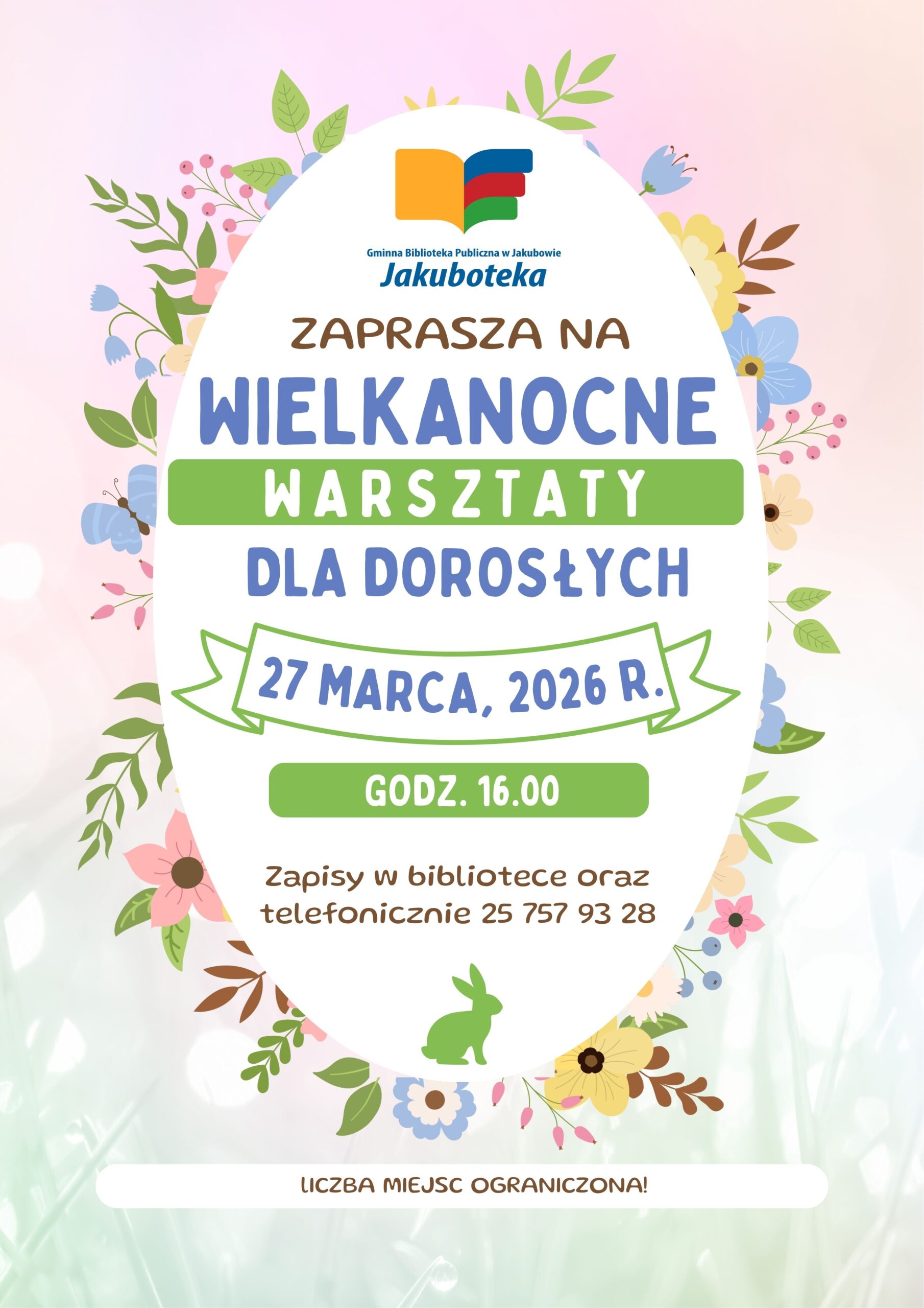 Plakat o warsztatach wielkanocnych dla dorosłych.
