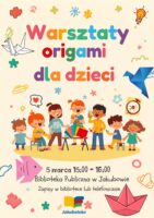 Plakat informujący o warsztatach origami dla dzieci.