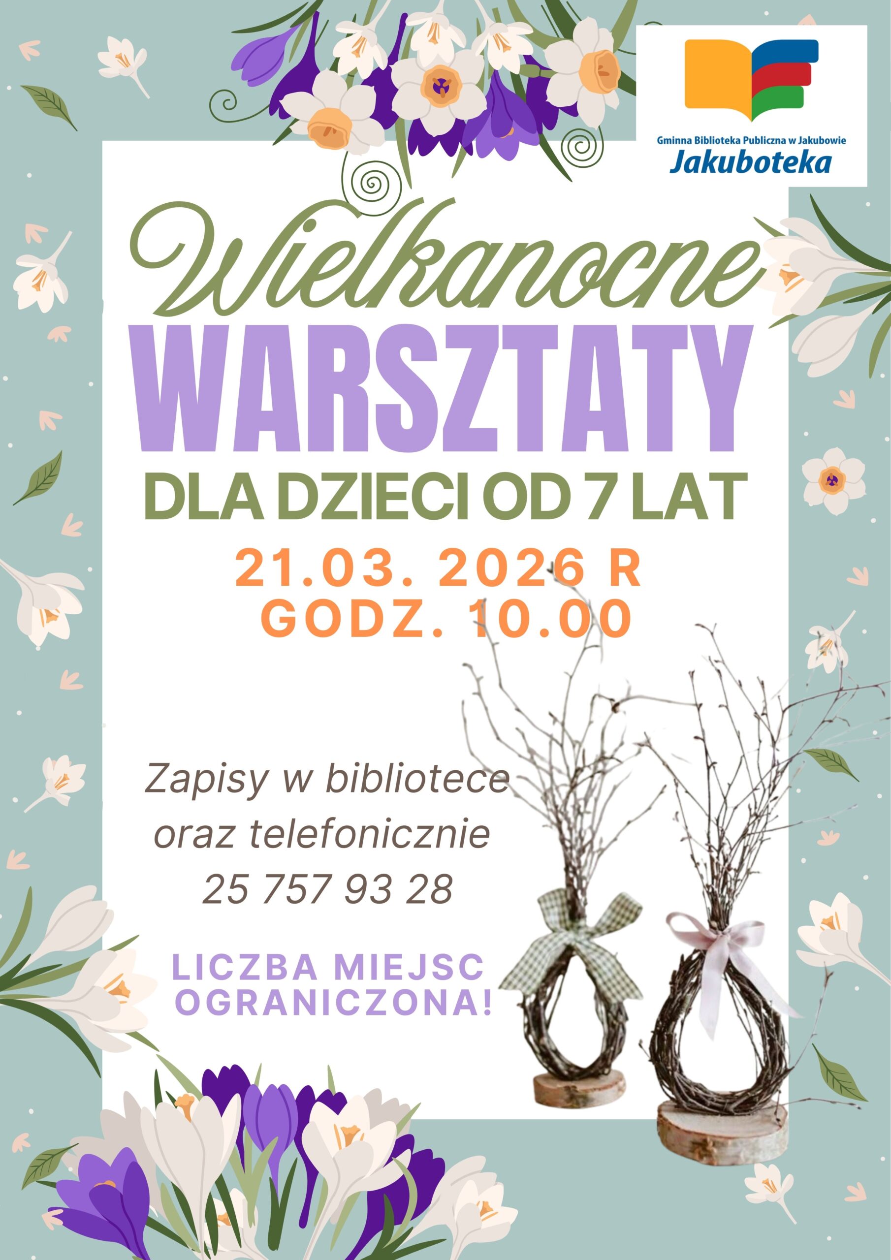 Plakat o Wielkanocnych warsztatach dla dzieci.