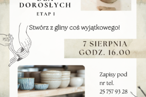 Plakat informujący o warsztatach ceramicznych w bibliotece